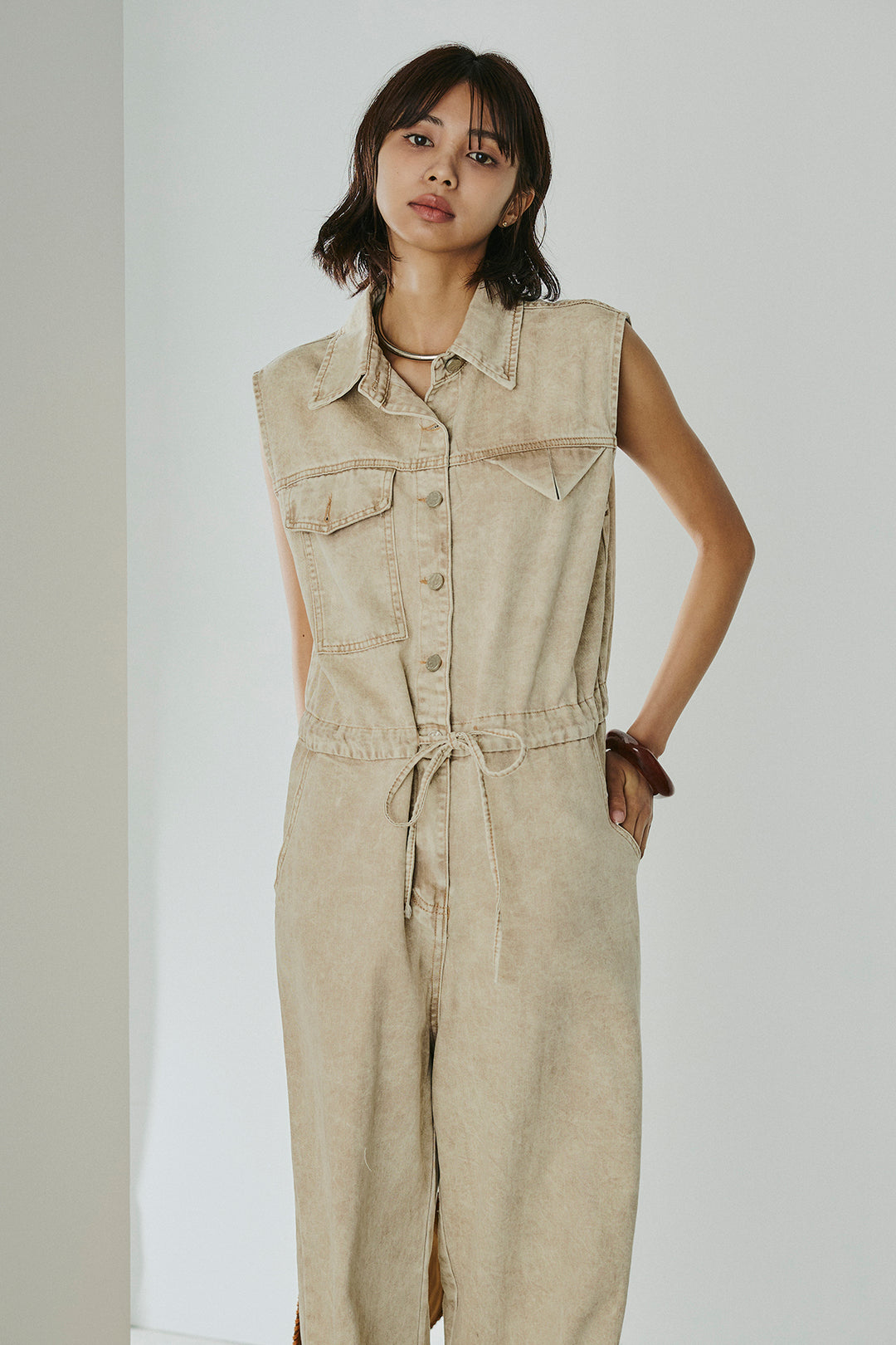 [SET]ケミカルデニムノースリロンパース