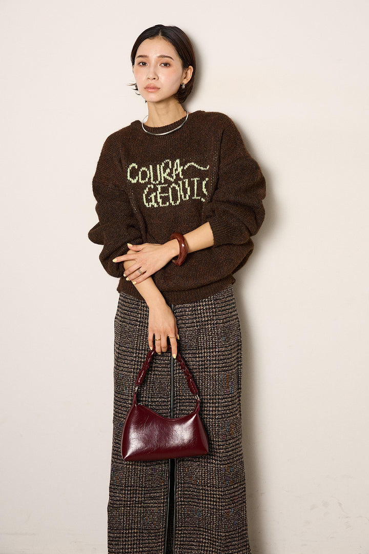 [SET]ロゴシャギーニットプルオーバー+グレンチェック柄フロントジップタイトスカート(2set)