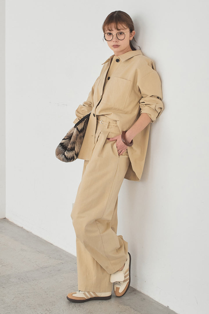[SET]ツイルシャツジャケット+ツイルハイウエストタックパンツ(2set)