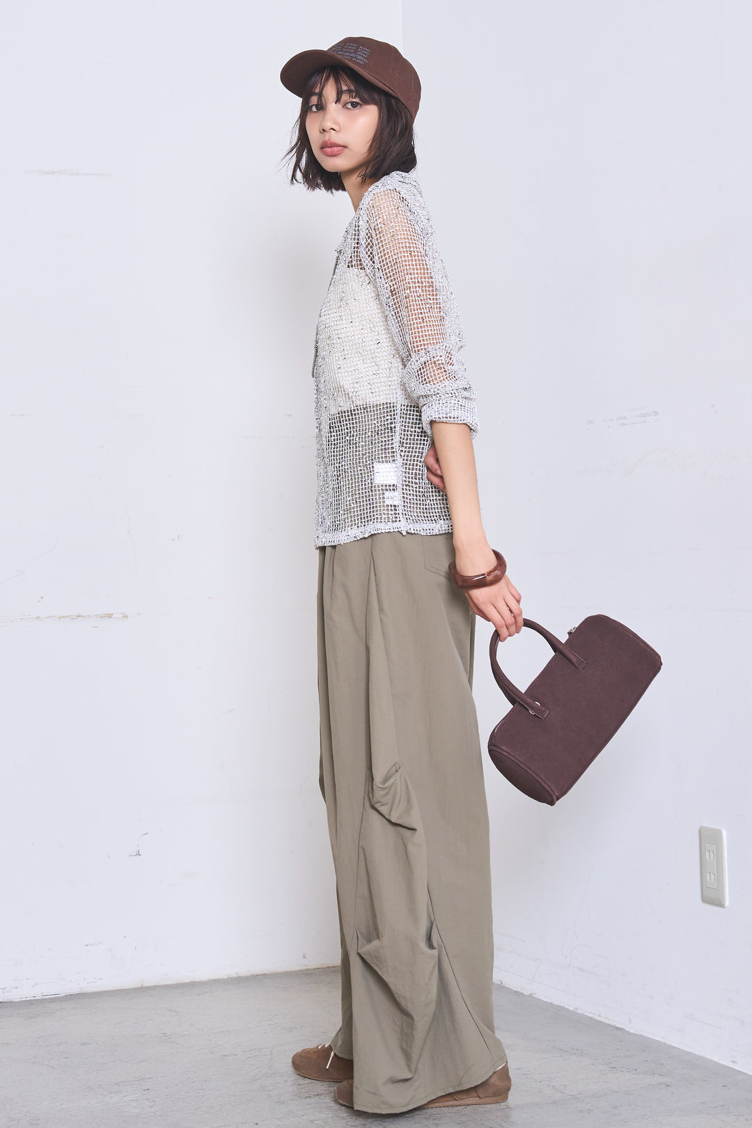 [SET]ネップメッシュポロ襟カーディガン+ドライタフタタックバレルパンツ(2set)