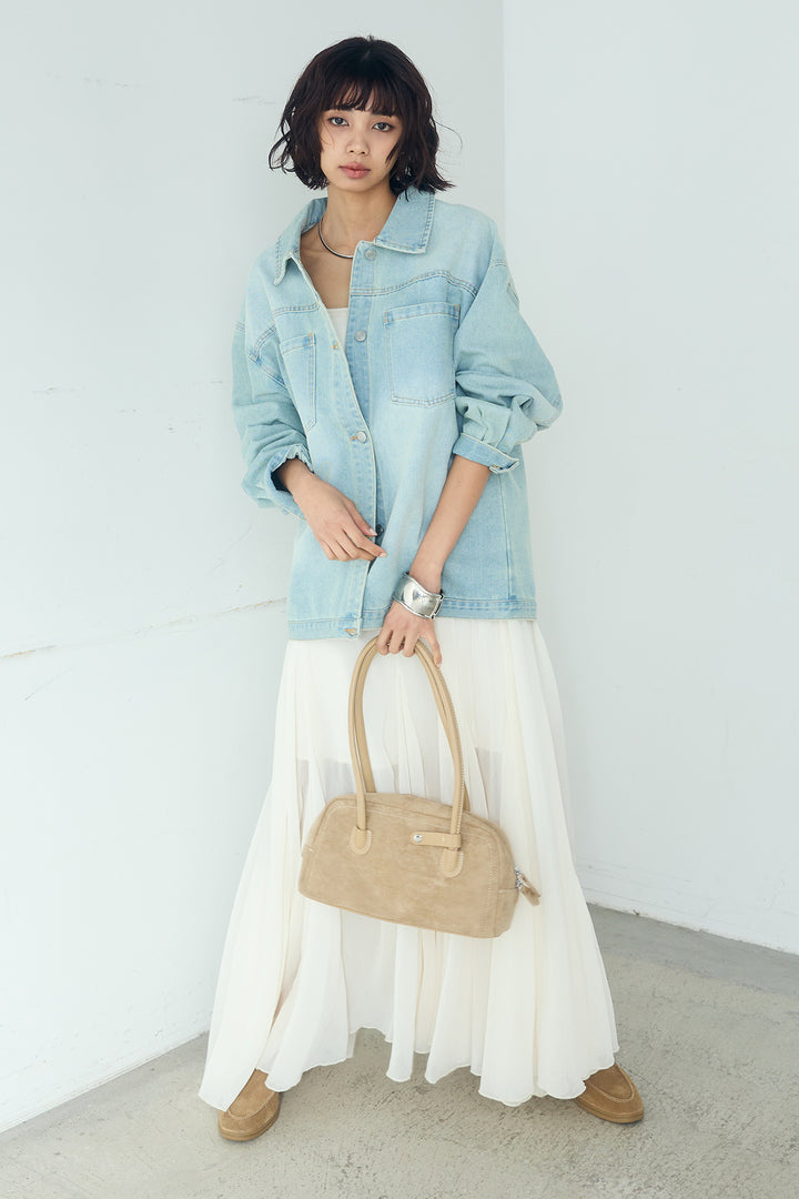 [SET]デニムオーバーサイズジャケット+シアーフリルキャミワンピース(2set)