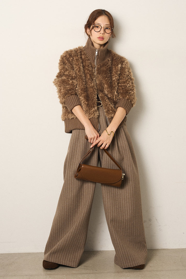 [SET]ハイネックボアブルゾン+ウールライクストライプパンツ(2set)