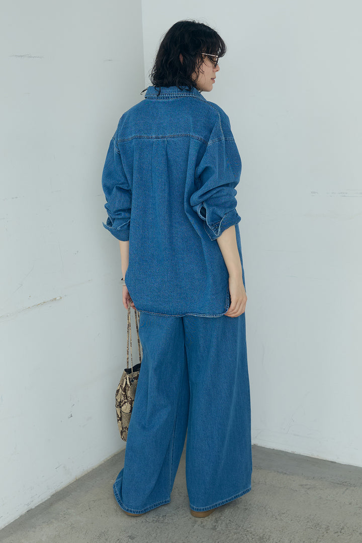 [SET]ライトオンスデニムシャツ+ライトオンスデニムルーズパンツ(2set)