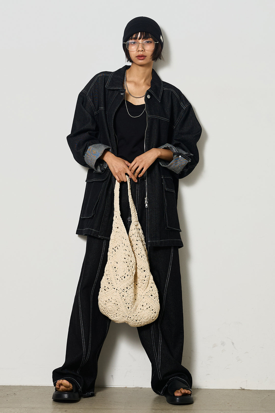 【即納】ステッチデザインデニムジップジャケット