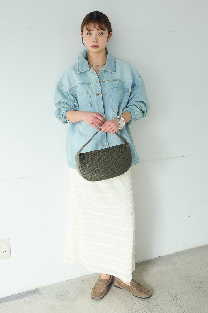 [SET]デニムオーバーサイズジャケット+ジャガードカットソータイトスカート(2set)