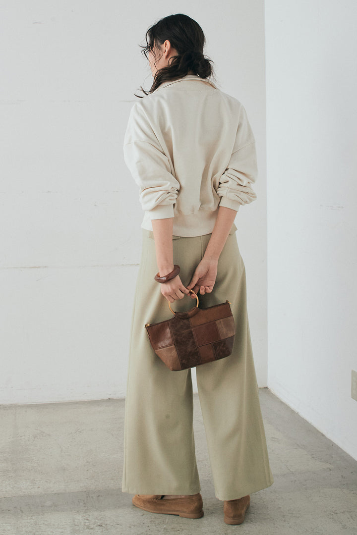 [SET]裏毛ロゴ刺繍ハーフZIPスウェット+斜めボタンタック入りスラックス(2set)