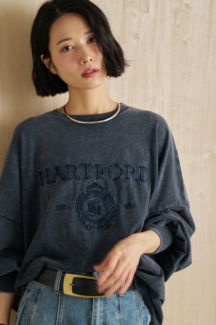 [SET]袖ボリュームHARTFORD刺繍Tシャツ+切替デニムロングスカート(2set)