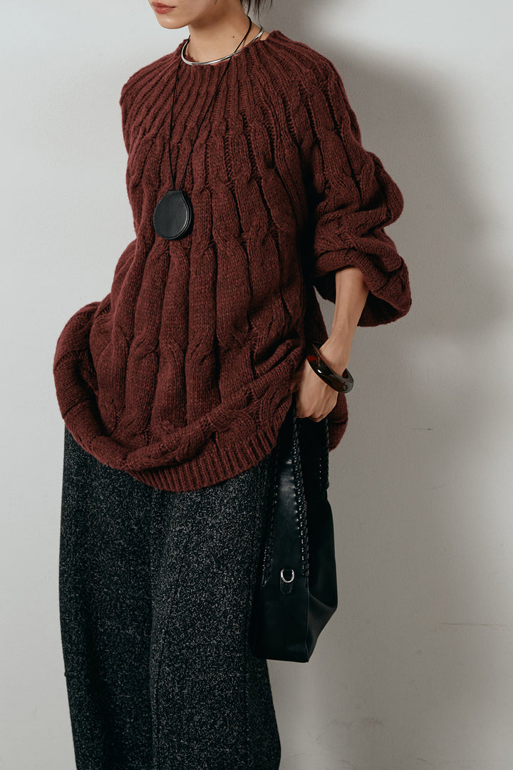 求心柄ニットトップス/レッド