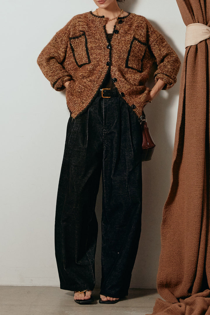 [SET]ミックスニットポケットカーディガン+フロントタック入りコーデュロイパンツ(2set)