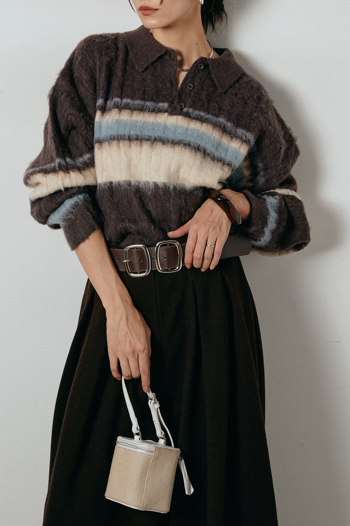 アルパカタッチボーダーポロニット/ブラウン