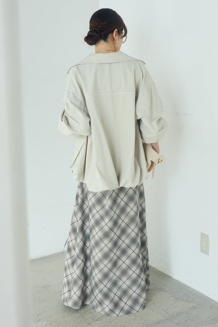 [SET]合繊ツイルバルーンジャケット+タータンチェック柄フロントデザインスカート(2set)