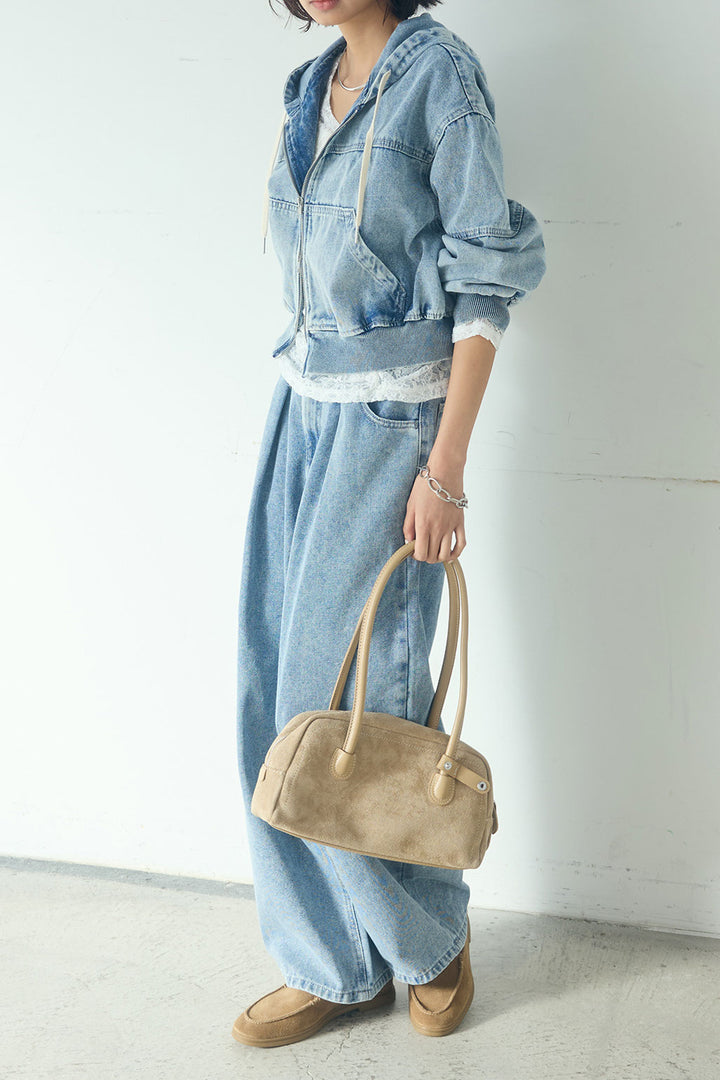 [SET]デニムダブルジップパーカーブルゾン+デニムタックカーブパンツ(2set)