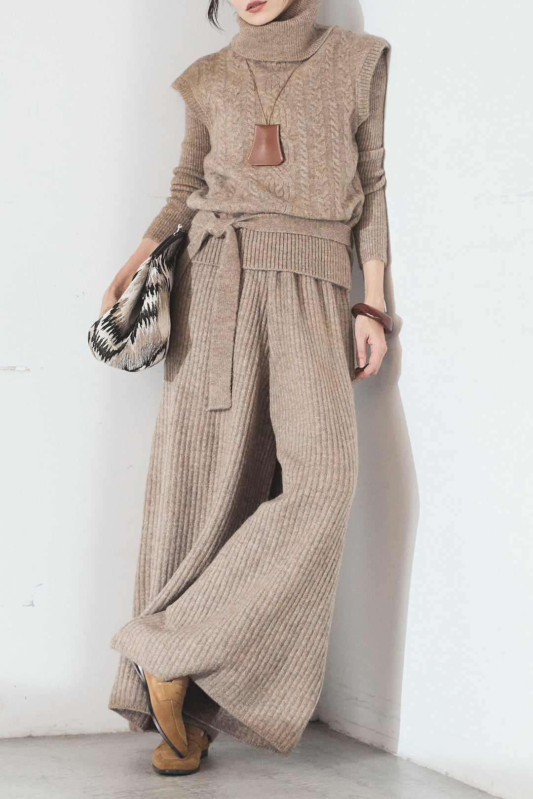 [SET]3ピースハイネックニットベストSETUP