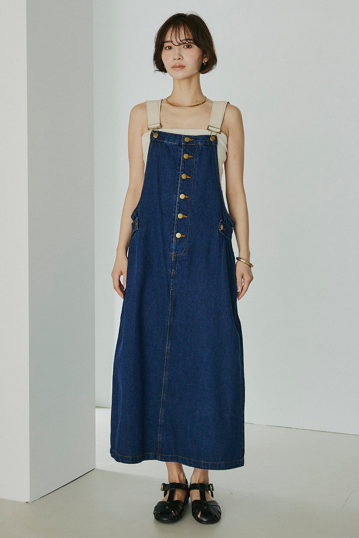 [SET]シアージャガードハーフスリーブテーラードジャケット+配色ショルダーデニムサロペットスカート(2set)