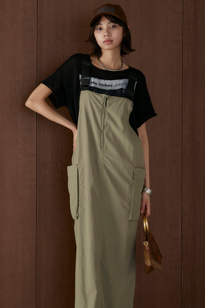 [SET]半袖モノトーングラフィックトップス+ナイロンワンピース(2set)