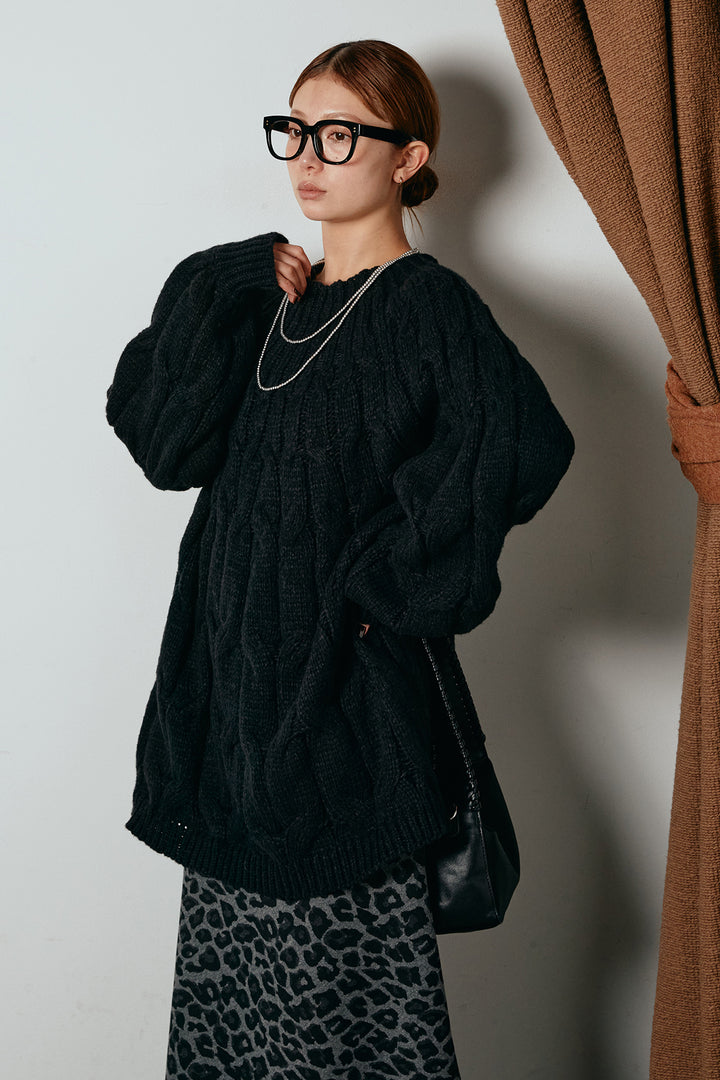 求心柄ニットトップス/ブラック