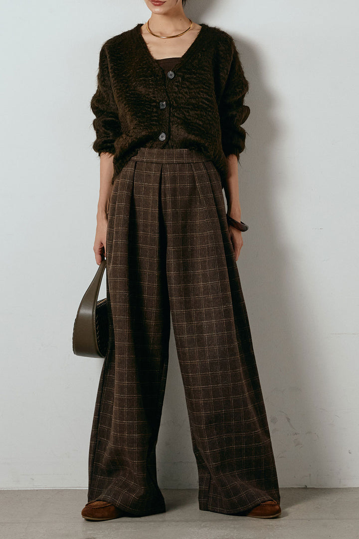 起毛ボタンニットカーディガン/コーヒー