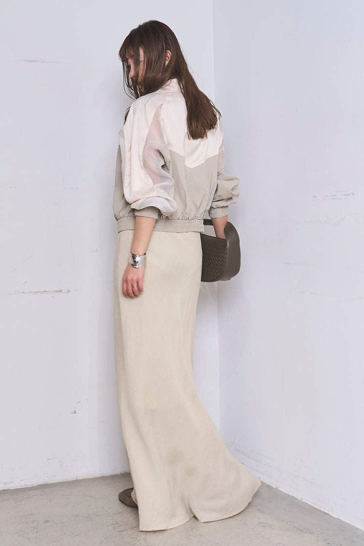 [SET]異素材切替ZIPブルゾン+リネンブレンドロングナロースカート(2set)