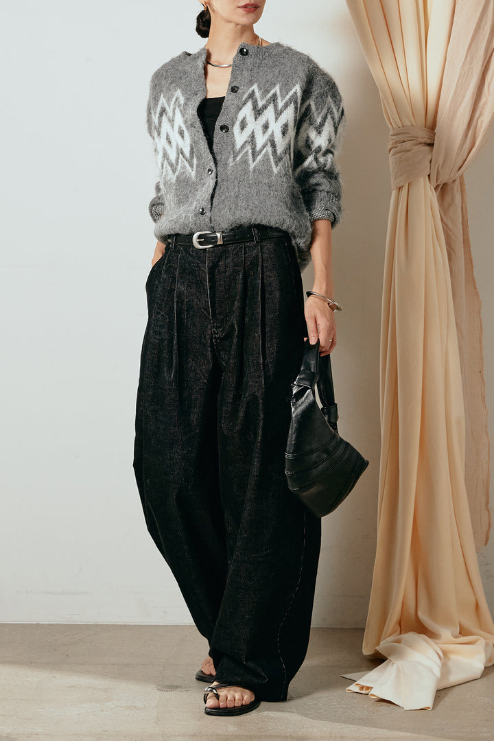 [SET]起毛ノルディック柄ニットカーディガン+フロントタック入りコーデュロイパンツ(2set)