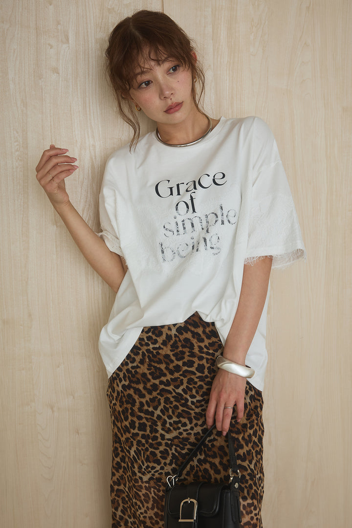 [SET]レースロゴプリントTシャツ+レオパード柄スカート(2set)