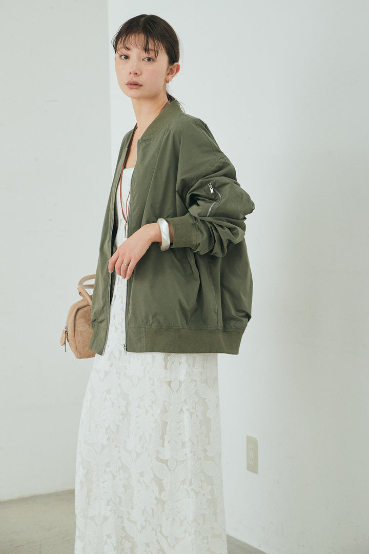 [SET]袖シャーリングオーバーサイズMA1+総レースキャミワンピース(2set)