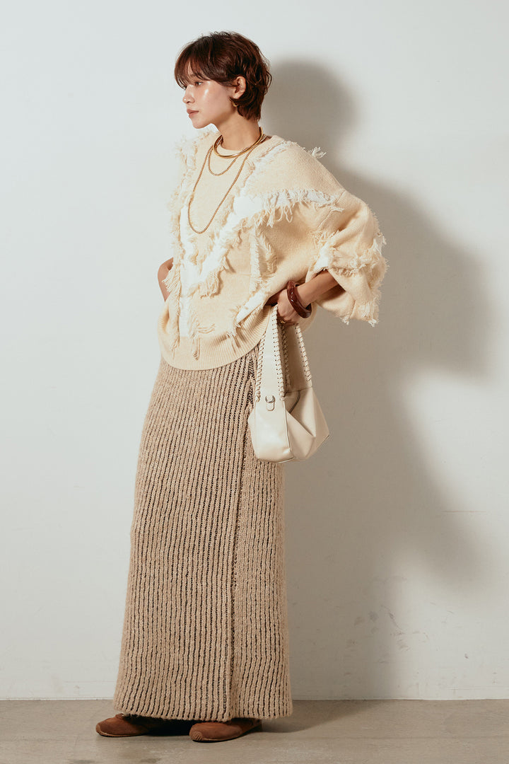 [SET]シャギージャガードニットトップス+アルパカタッチニットタイトスカート(2set)