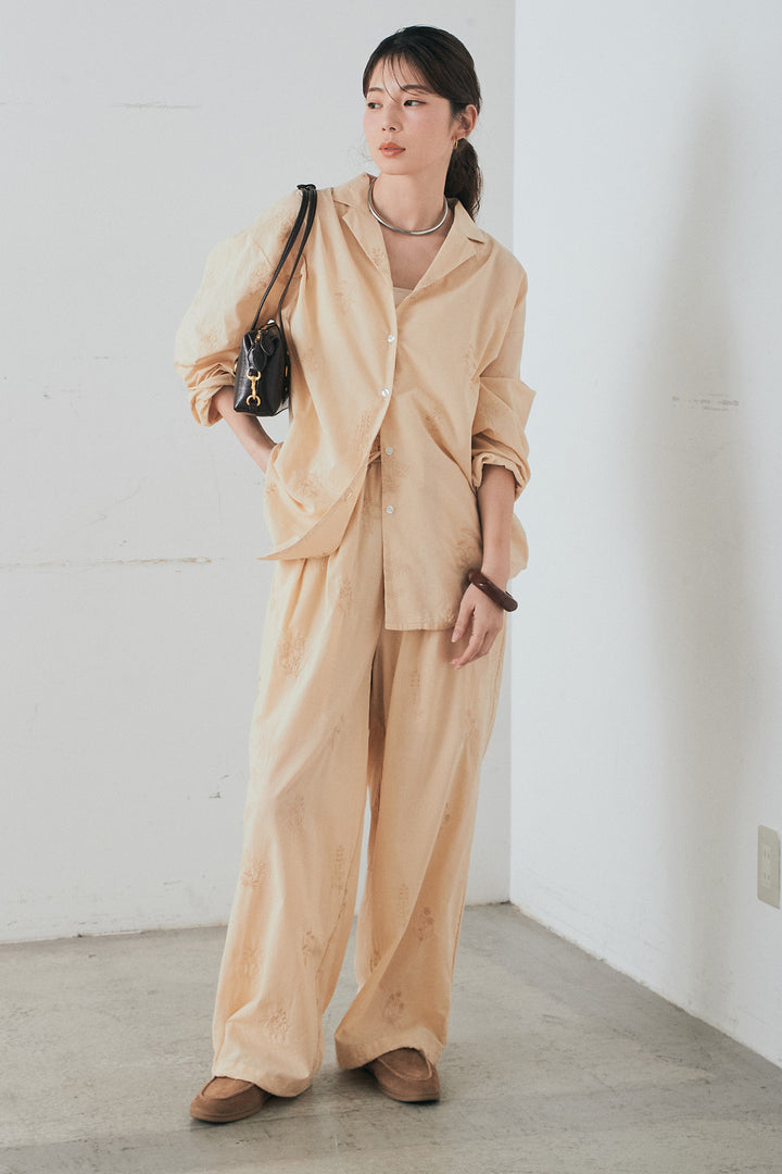 [SET]刺繍ローンオープンカラーシャツ+刺繍ローンタックイージーパンツ(2set)