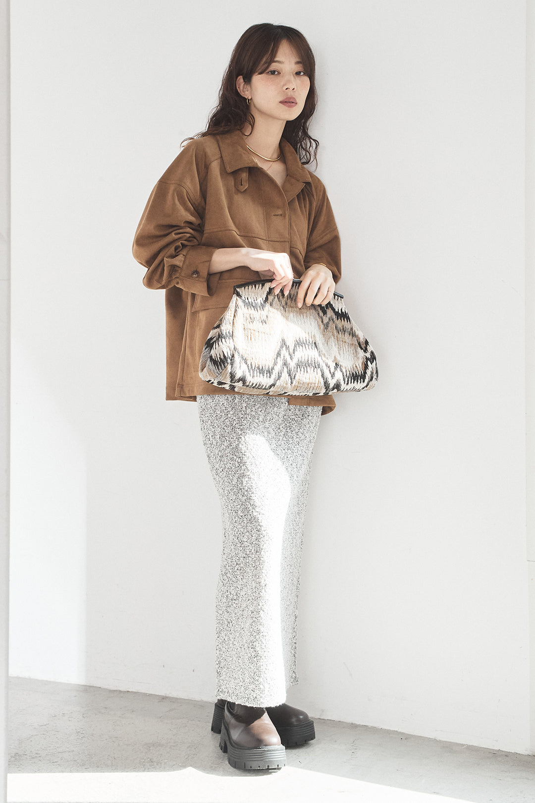 [SET]デカポケスエポンジャケット+ツイード風MIXスラブスカート(2set)