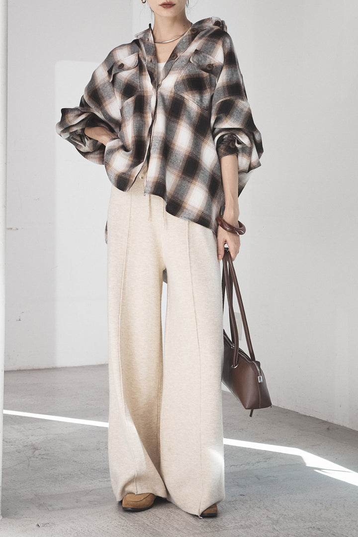 [SET]オンブレーチェックビッグシルエットCPOシャツ+センターラインニットパンツ(2set)