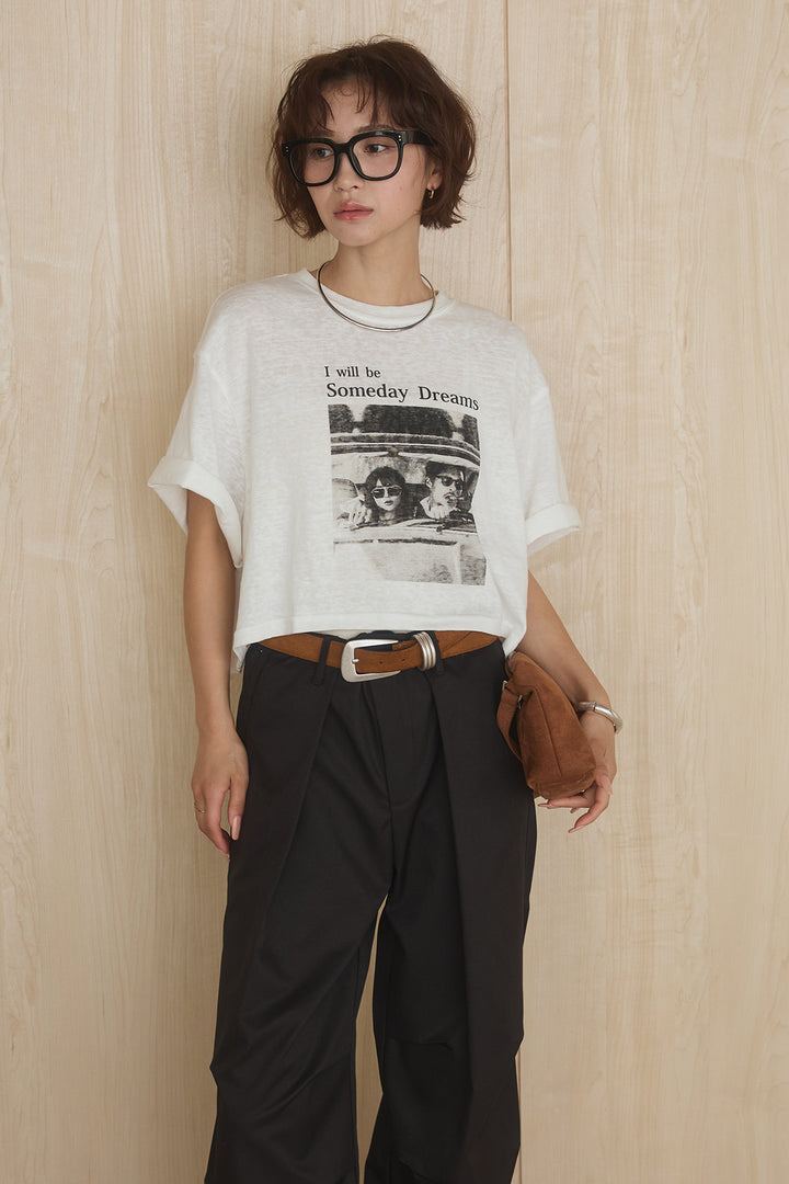 [SET]グラフィックサムデイワイドクロップドT+ニーサイドタックウエストドロストパンツ(2set)