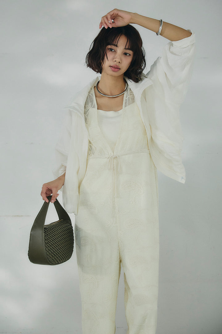 [SET]スタンドネックシアーブルゾン+レースサロペット(2set)