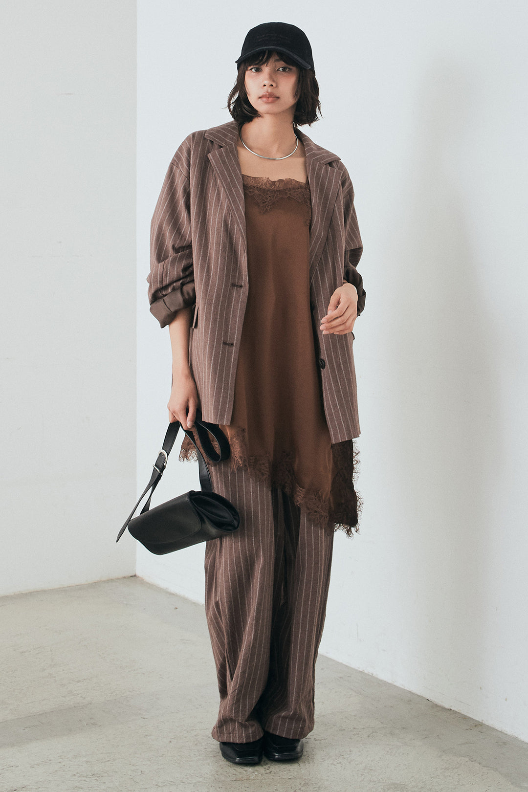 [SET]リネンライクストライプテーラードジャケット+リネンライクストライプタックイージーパンツ(2set)