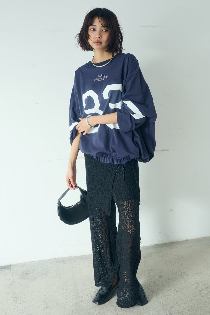 [SET]裾ドロストナンバービッグTシャツ+ストレッチレースパンツ＆ラップスカートセット(2set)
