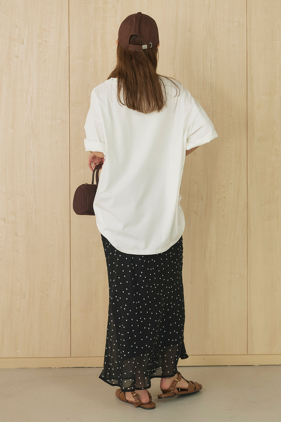 [SET]プリントロゴチュニックTシャツ+ドットサテンナロースカート(2set)