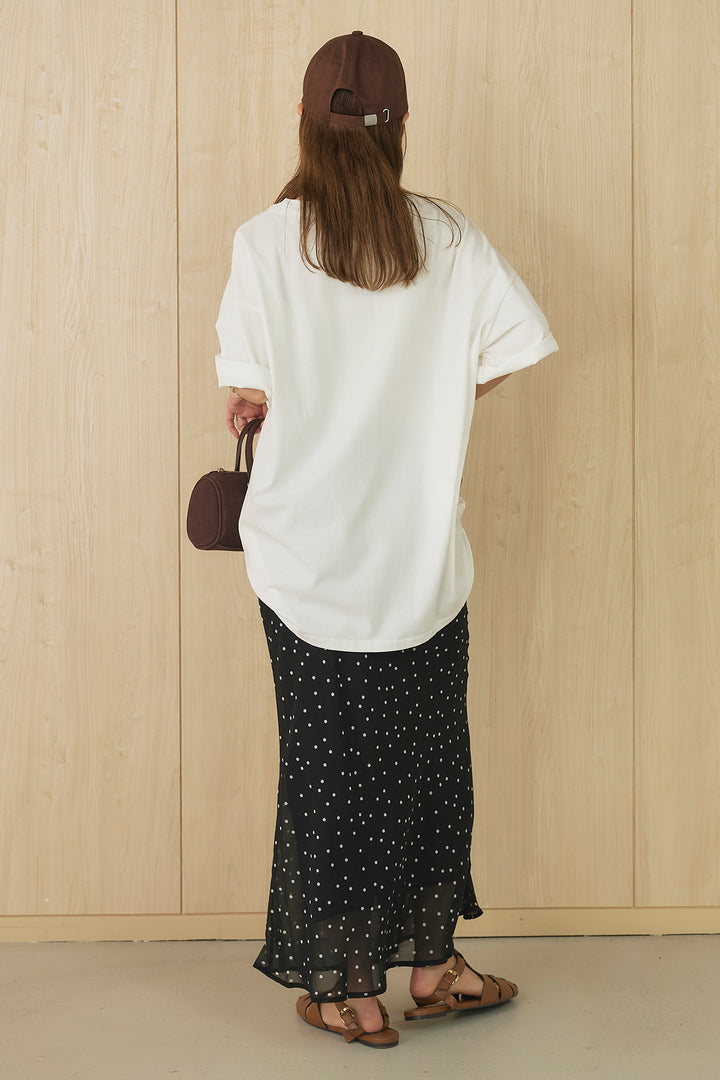[SET]プリントロゴチュニックTシャツ+ドットサテンナロースカート(2set)