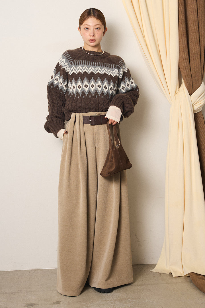 [SET]2WAY求心柄ジャガードショートカーディガン+ベルトループコーデュロイワイドパンツ(2set)