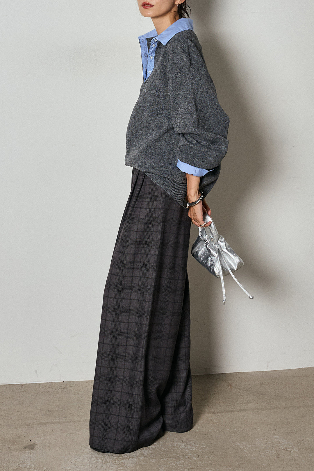 【即納】タック入りタータンチェックワイドパンツ