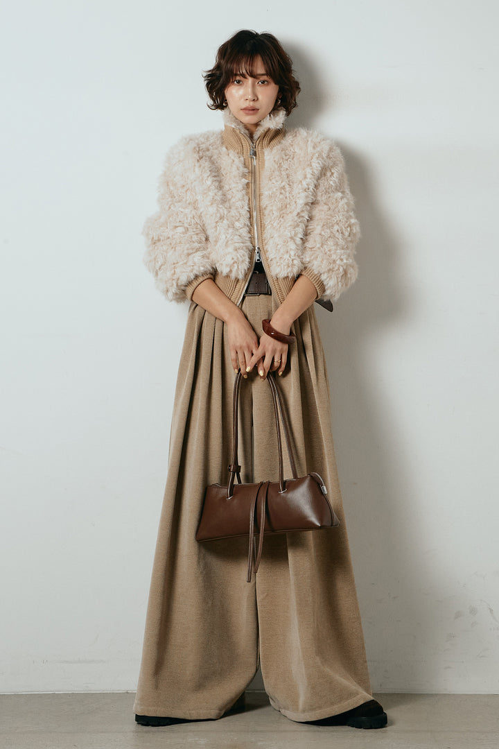 [SET]ハイネックショート丈ボアジップブルゾン+ベルトループコーデュロイワイドパンツ(2set)