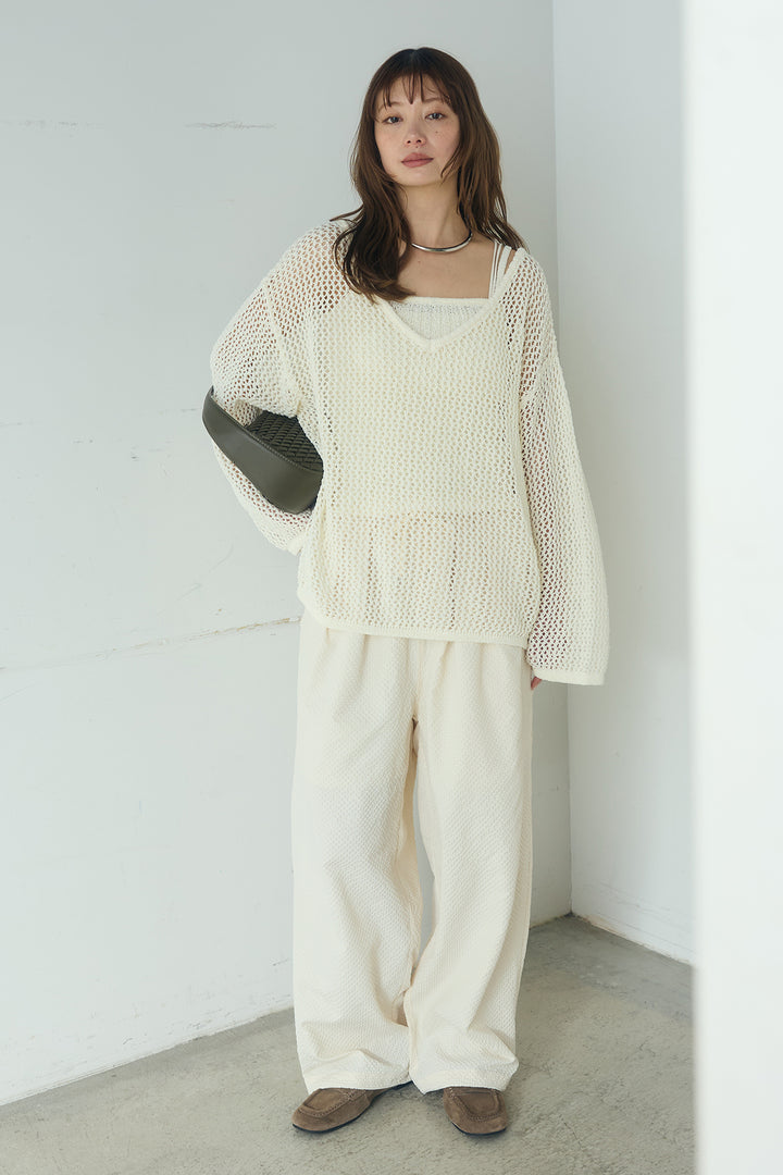 [SET]メッシュ編みビスチェセットVネックプルオーバー+シアサッカーイージーパンツ(2set)