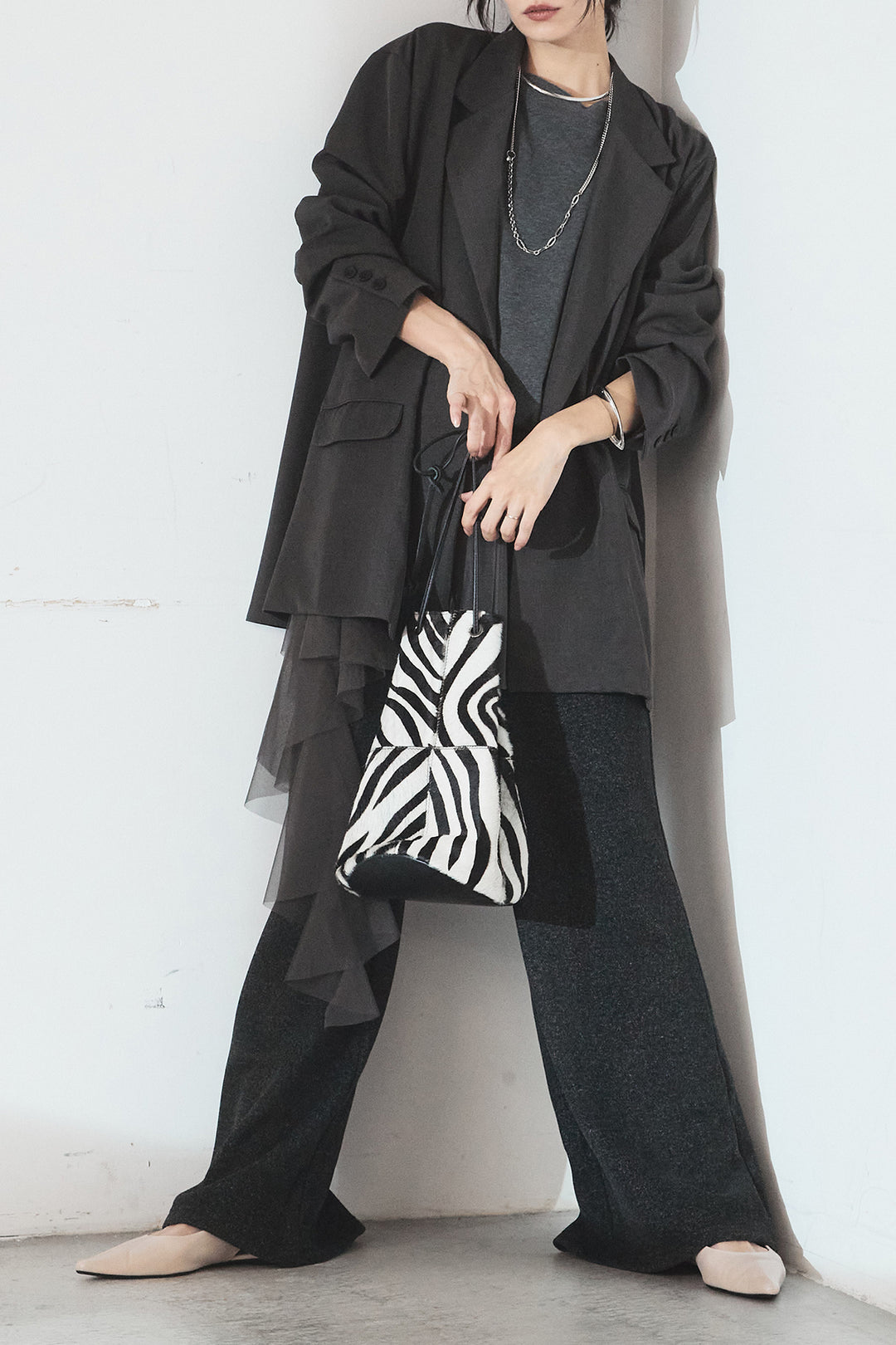 [SET]ルーズシルエットダブルテーラードジャケット+ストレッチロングTシャツ(2set)