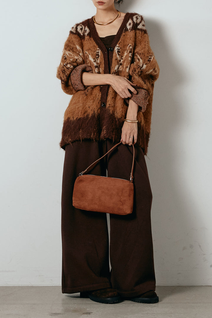 [SET]シャギーニュアンス柄ニットカーディガン+裏起毛スウェットワイドパンツ(2set)