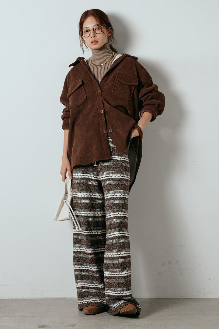 [SET]襟付きコーデュロイポケットシャツ+リブニットシームレスタートルプルオーバー+マルチライン柄リラックスニットパンツ(3set)