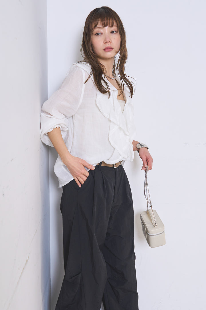 [SET]フリルボタンブラウス+ドライタフタタックバレルパンツ(2set)