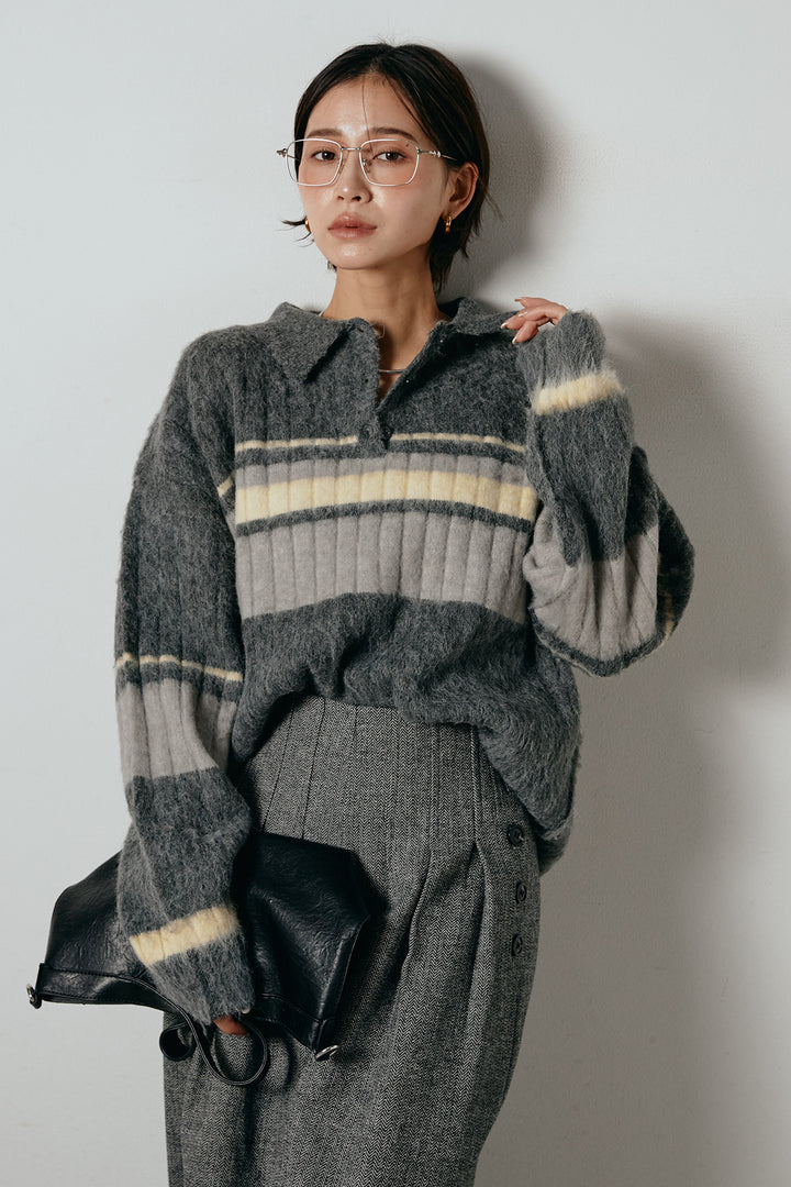 アルパカタッチボーダーポロニット/チャコール