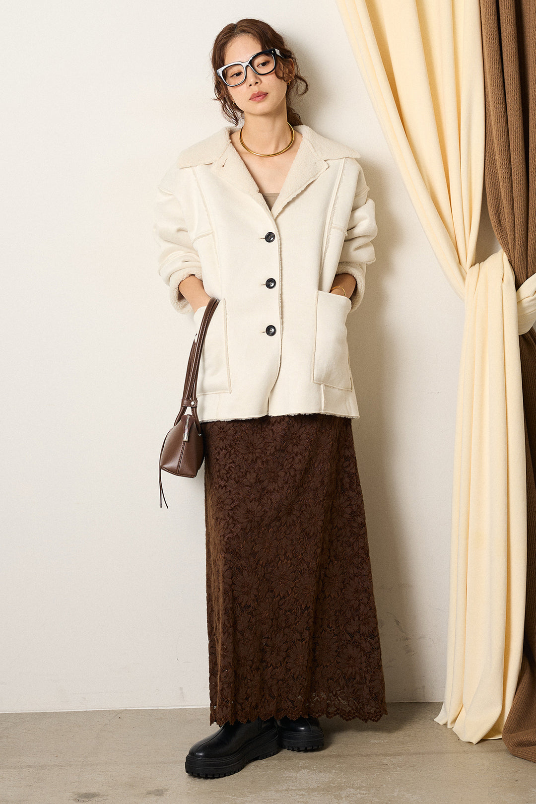 [SET]エコムートンカバーオール+花柄刺繍ベロアフレアスカート(2set)