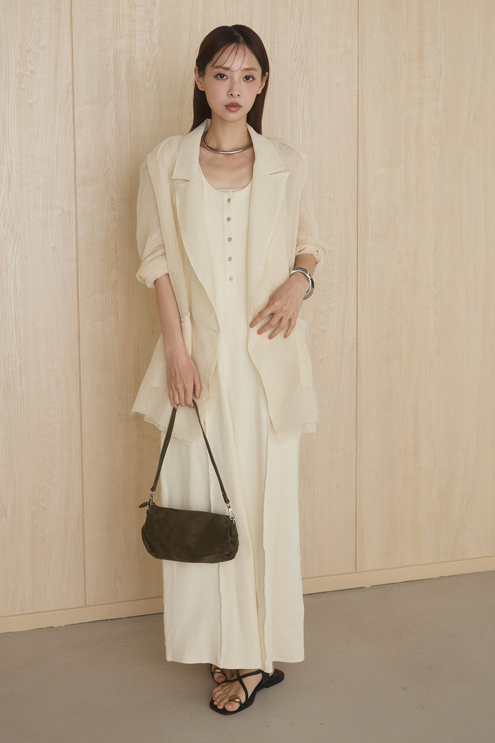 [SET]メッシュテーラードワイドジャケット+ノースリロングワンピース(2set)