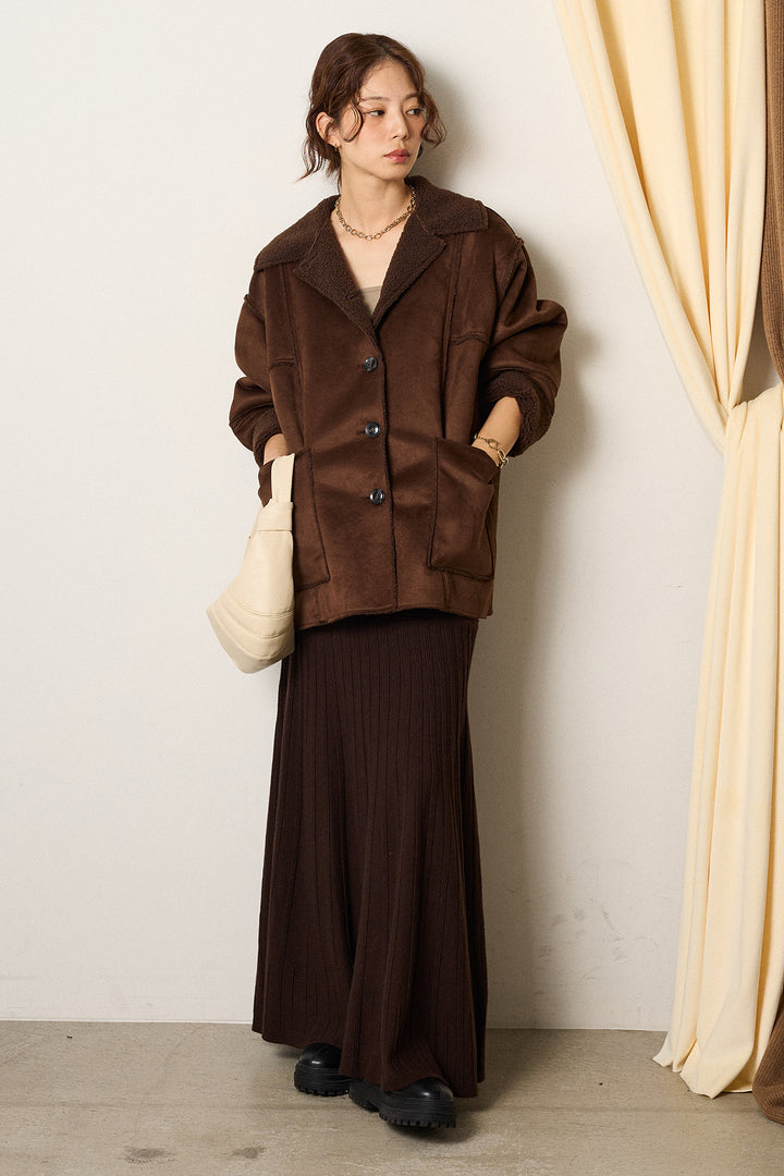 [SET]エコムートンカバーオール+編み地切り替えフレアニットスカート(2set)