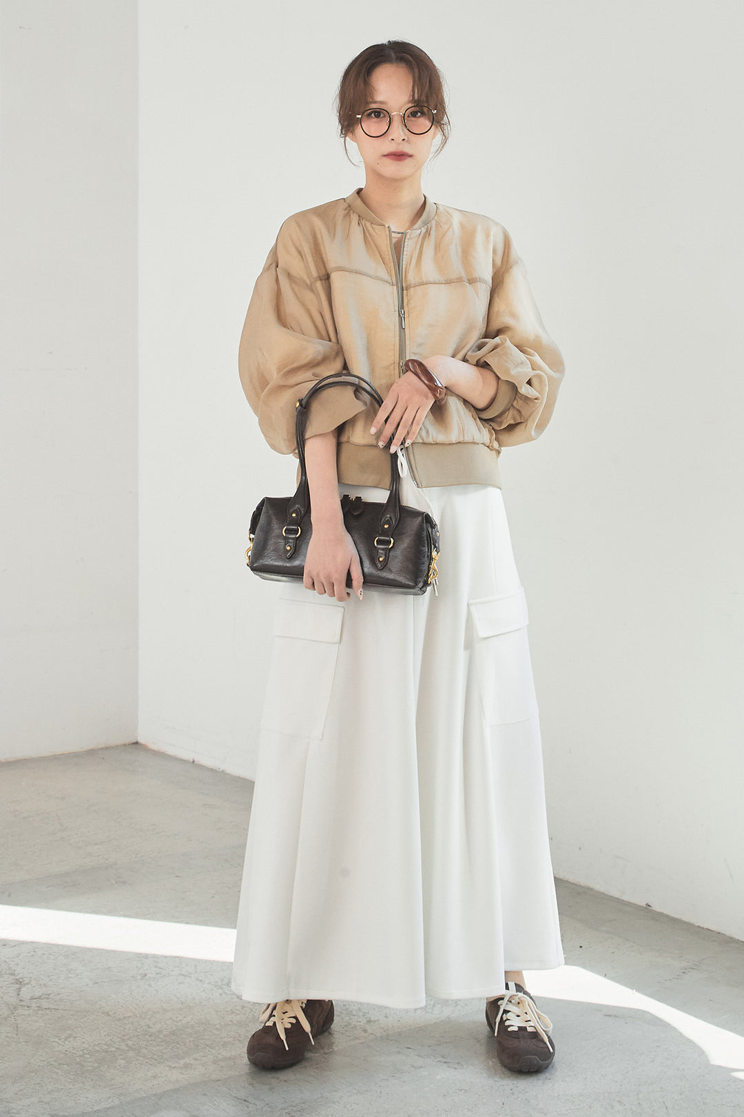 [SET]シアー×ポンチブルゾン+リラックススウェットスカート(2set)