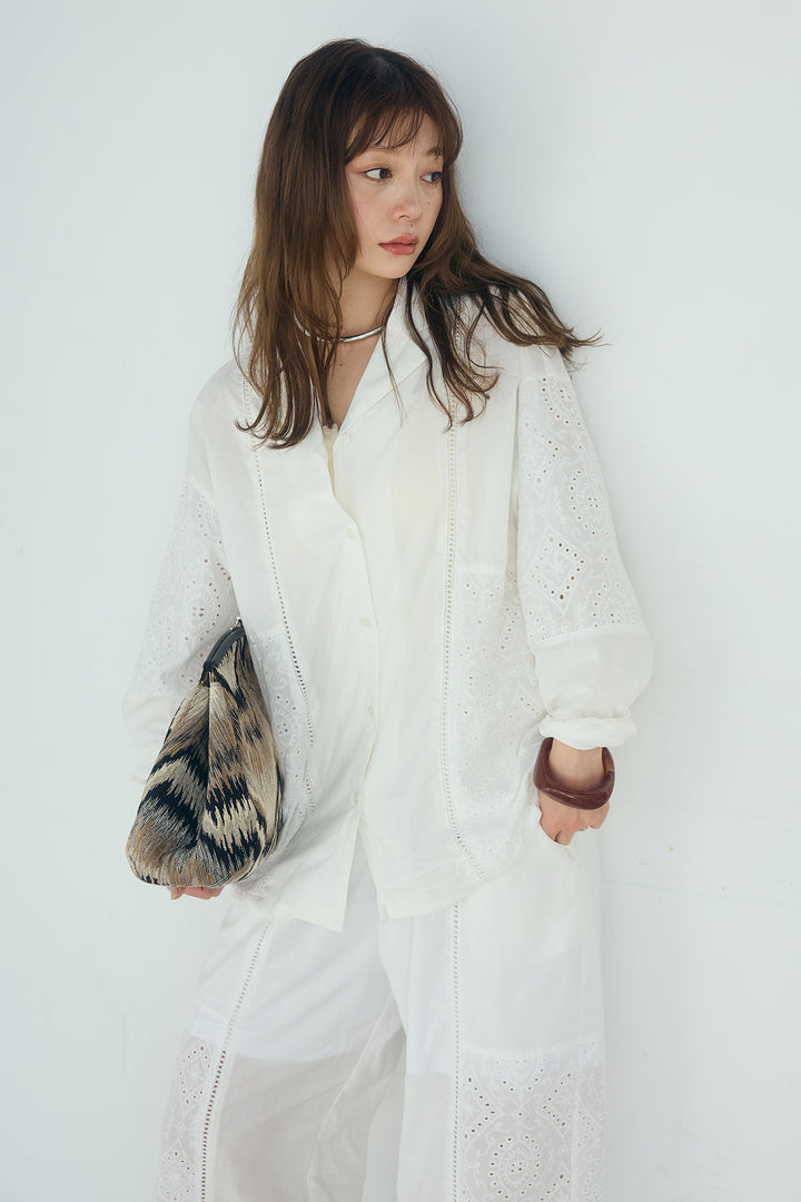 [SET]ローンレースオープンカラーシャツ+ローンレースイージーパンツ(2set)