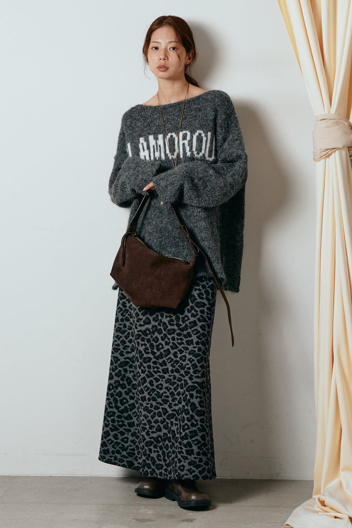 [SET]フロントロゴデザインニットトップス+レオパードロングスカート(2set)